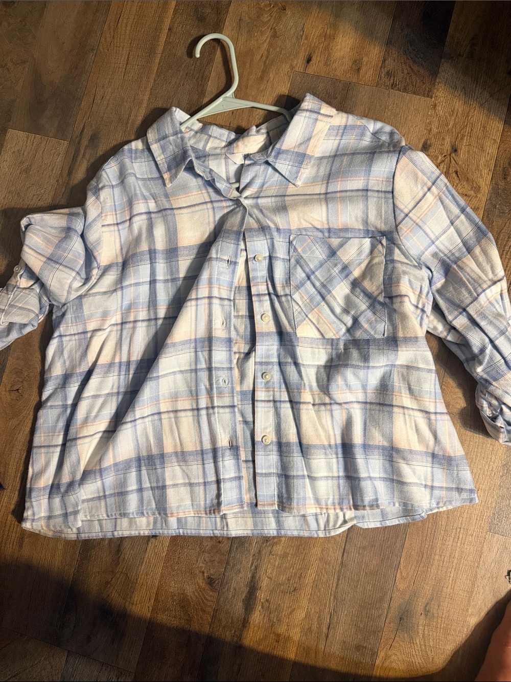 Classic Light Blue Plaid womens Button-Up Shirt